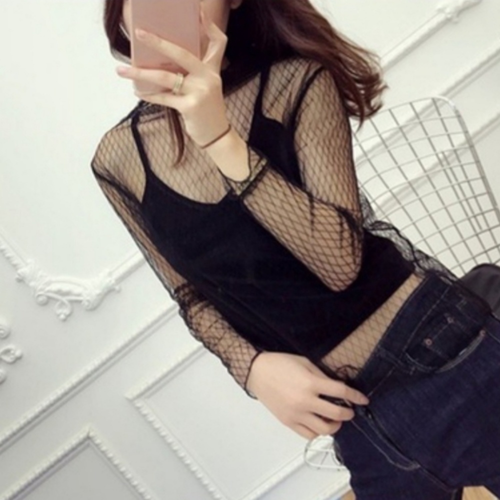 HOT MOCK NECK DIAMOND PUNK GOTH VAMPY MESH TOP